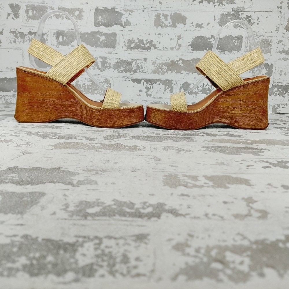 NEW Lucky Brand Delukah Cream Tan Ankle Strap Slingback Wedge Sandals V29 - Picture 7 of 12